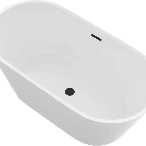 Logmey Modern White Oval Acrylic Freestanding Bathtub with Black Drain