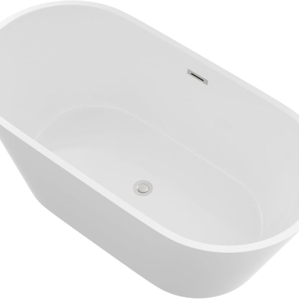 Logmey Modern White Oval Acrylic Freestanding Bathtub