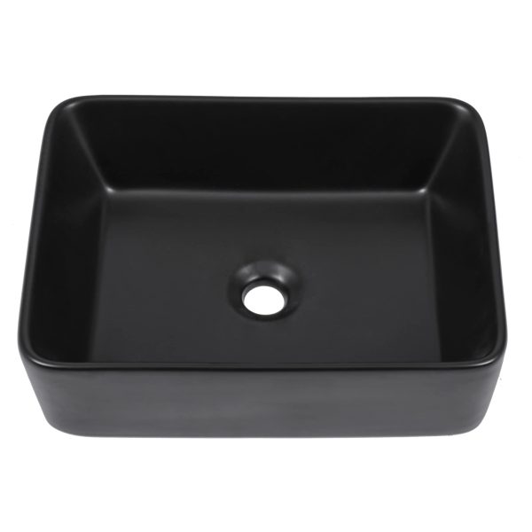 Logmey 19 Inch Bathroom Sink - 19"x15" In Rectangular Black Ceramic Porcelain Bathroom Vessel Sink Above Counter Vessel Sink Art Basin Sink Bowl for Lavatory Vanity Bath