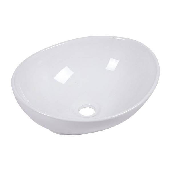 Logmey 16 Oval Bathroom Sink - 16"x13" Egg Shape Bathroom Vessel Sink Modern Above Counter White Porcelain Ceramic Bathroom Lavatory Vanity Vessel Sink Art Basin