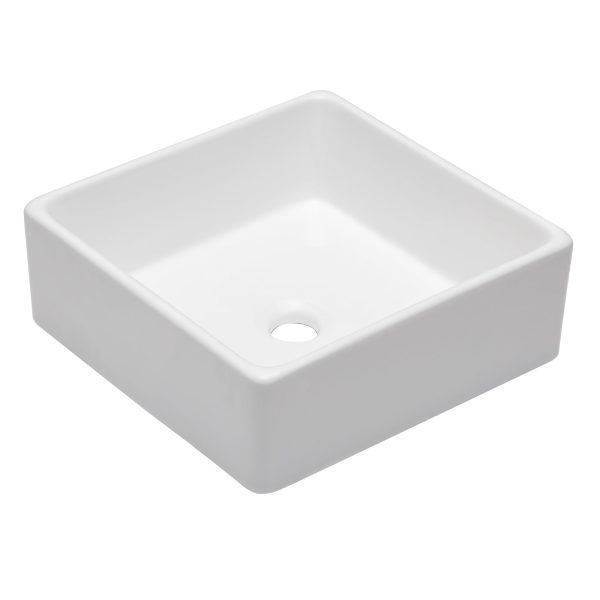 Logmey 15 Inch Bathroom Vessel Sink - 15x15 In Square White Bathroom Vessel Sink Above Counter Porcelain Ceramic Vanity Sink Art Basin