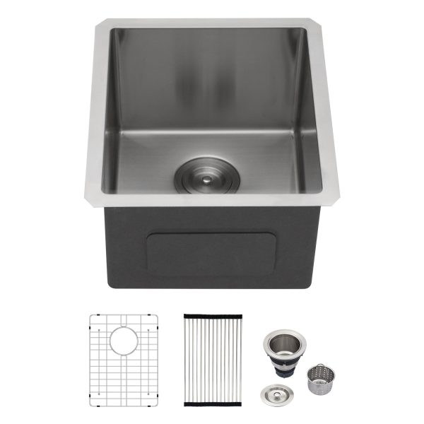 Logmey 15 Inch Bar Sink 15x17 In Handmade Stainless Steel Bar Prep Undermount Sink Single Bowl Sink RV Kitchen Sinks 16 Gauge Round Corner Small Sink 15x17x9 Inches