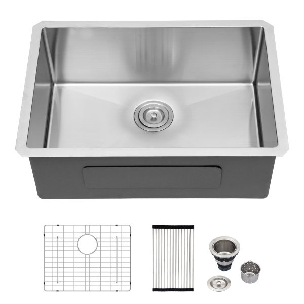 Logmey 27 Inch Undermount Kitchen Sink - 27x18 In Handmade Stainless Steel Kitchen Sinks 16 Gauge 9 Inch Deep Single Bowl Sinks 27x18x9 Inches Under Counter Handmade Sink