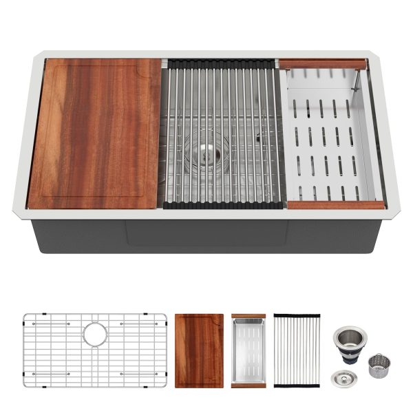 Logmey 32 Undermount Kitchen Sink 32 x 19 Inch Workstation Sink Ledge Deep Single Bowl 16 Gauge Stainless Steel Under Counter Kitchen Sinks