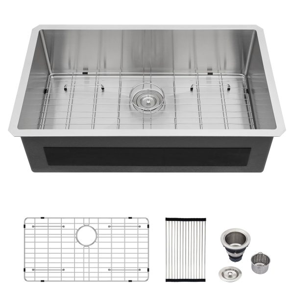 Logmey 30 Inch Undermount Kitchen Sink - 30x18 In Handmade Stainless Steel Undermount Kitchen Sink 16 Gauge Single Bowl 30x18x9 Inches Undermount Sinks