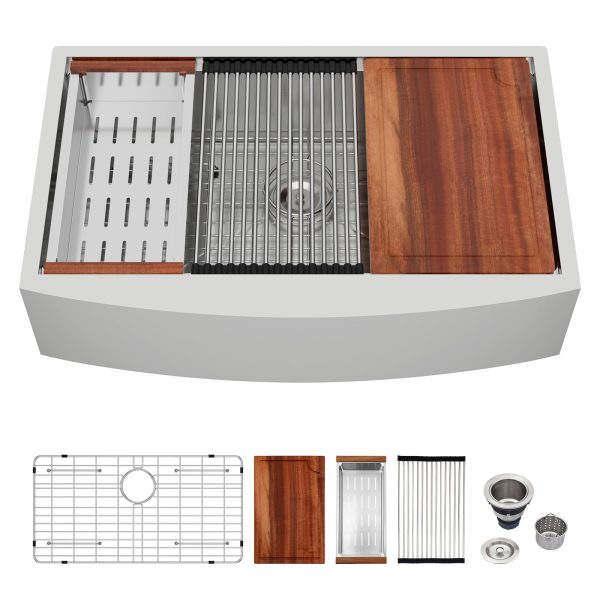 Logmey 33 Farmhouse Sink - 33x21 Inch16 Gauge Stainless Steel Kitchen Sinks Ledge Apron Front Workstation Sinks 33x21x9 Inch Single Bowl Farm House Sink