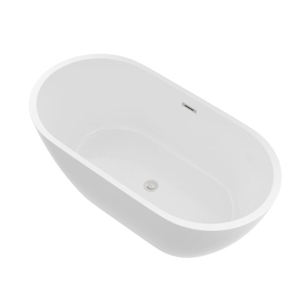 Logmey Modern White Oval Acrylic Freestanding Bathtub with Chrome Drain and Overflow